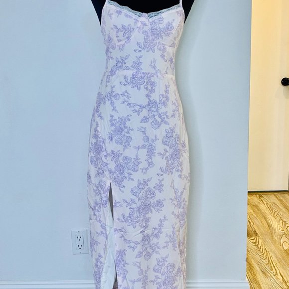 Shein MOD Floral Print Split Thigh Midi Dress - Picture 3 of 6